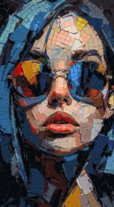 Modern Woman in Blue Mosaic Portrait