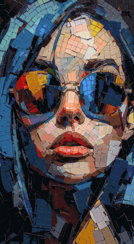 Modern Woman in Blue Mosaic Portrait