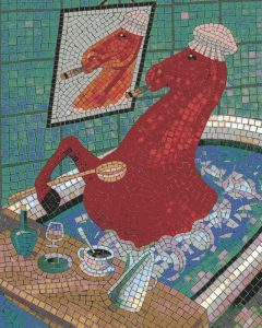 Red Horse in a Bathtub Mosaic Art
