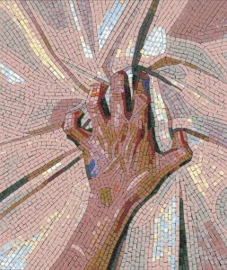 Divine Reach Mosaic Art – Hand Reaching for Light