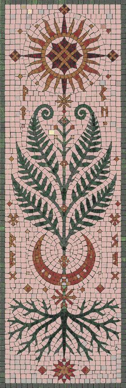 Celestial Nature Mosaic Panel - Sun, Moon and Fern
