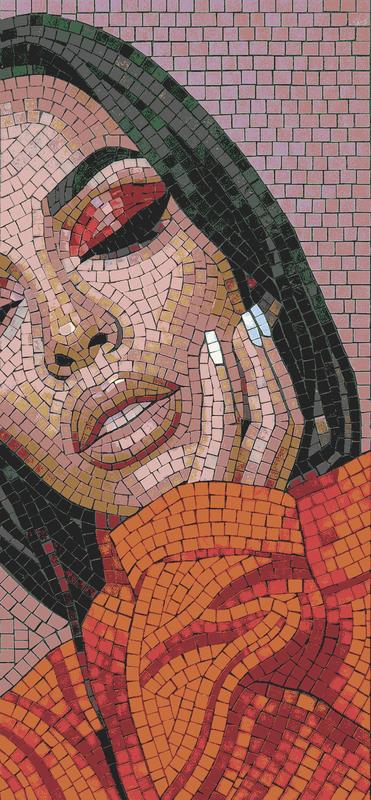 Mosaic Portrait of a Woman with Red Eyeshadow