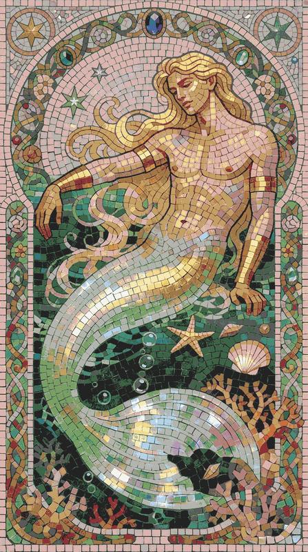Merman Mosaic Art - Mythical Underwater Figure