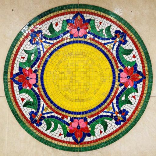 Soviet Style Floral Circle Mosaic Art