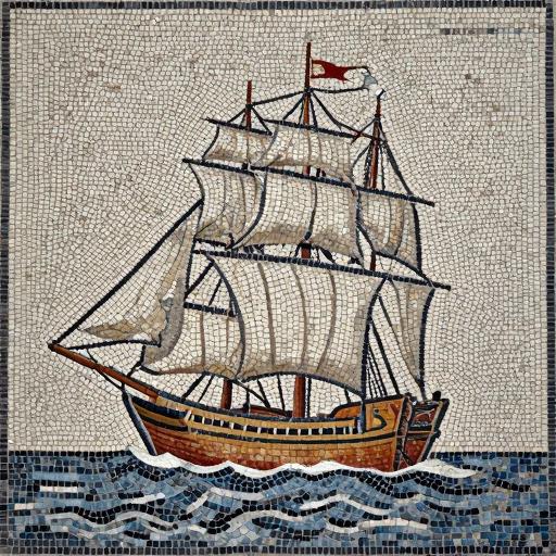 Sailing Ship Mosaic Art - Opus Tessellatum Style