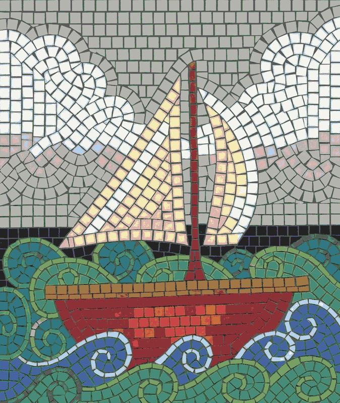 Red Sailboat Mosaic Art