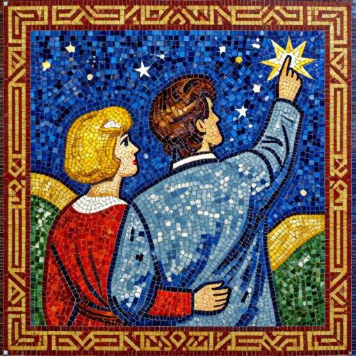 Soviet Style Mosaic Art - Couple Under the Starry Sky