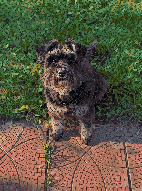 Mosaic Art - Cute Scruffy Terrier on Brick Path