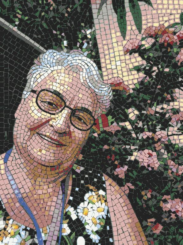 Mosaic Portrait of an Elderly Woman in a Garden