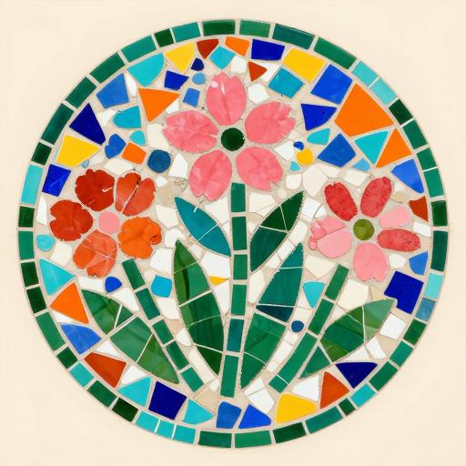 Colorful Floral Trencadís Mosaic Art - Custom Circle