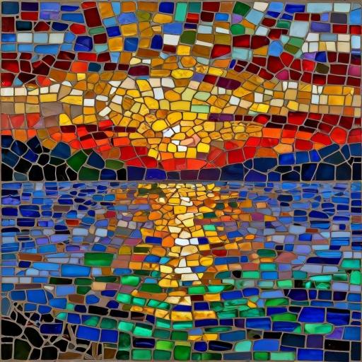 Sunset Over the Lake Mosaic Art - Opus Incertum Style