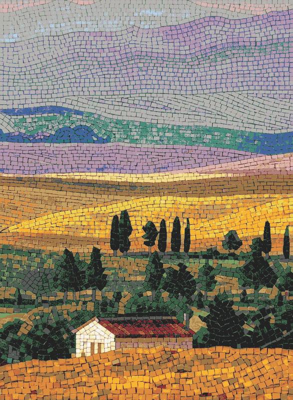 Tuscan Landscape Mosaic Art - Serene Countryside Scene