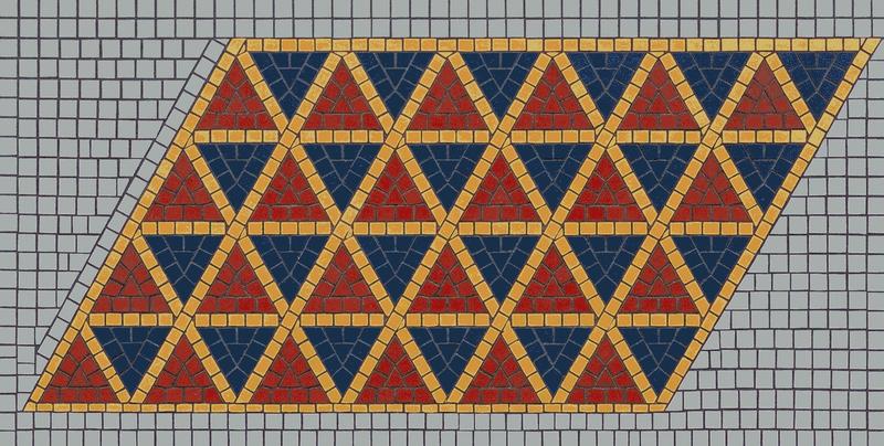 Geometric Red and Blue Triangle Mosaic Art