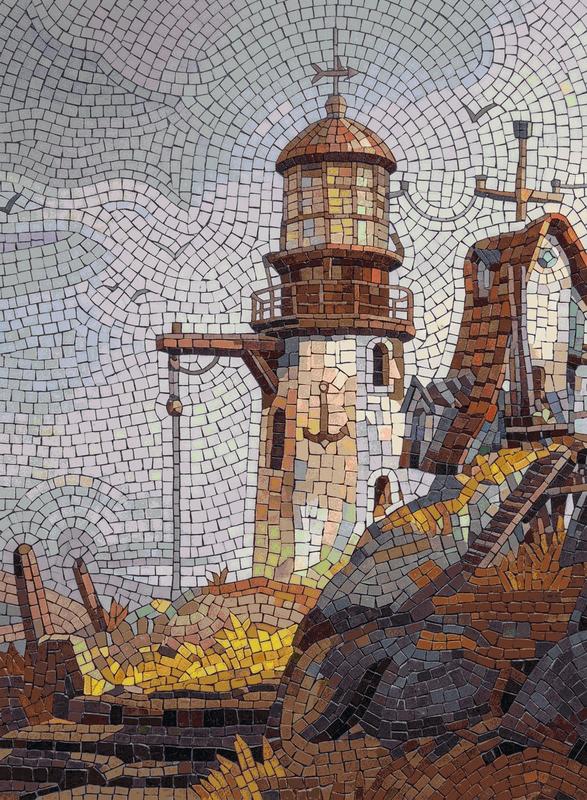 Solitary Lighthouse Mosaic Art - Coastal Architecture