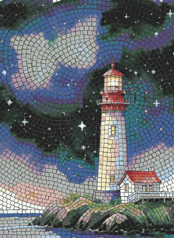 Starry Night Lighthouse Mosaic Art