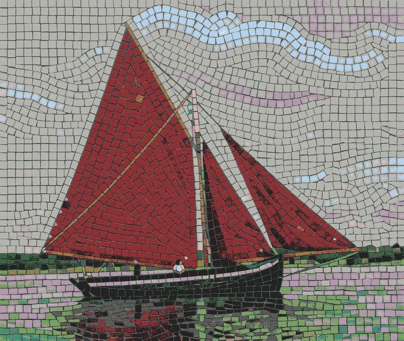 Red Sails Mosaic Art - Nautical Seascape