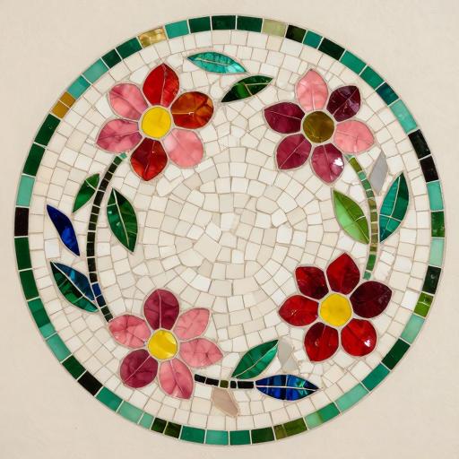 Pink Floral Circle Mosaic - Opus Incertum Style