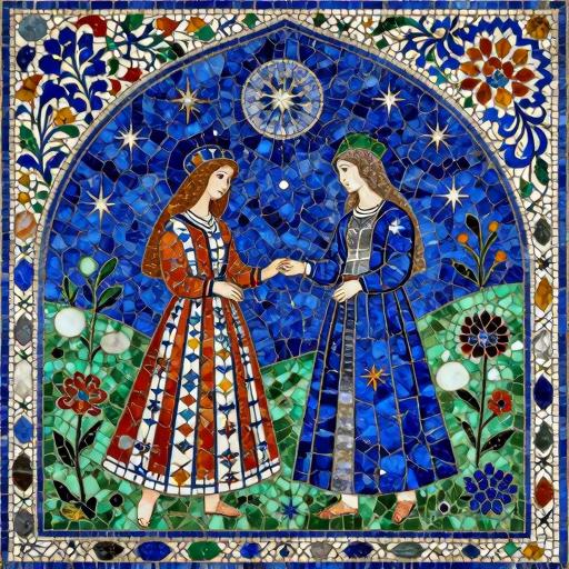 Florentine Mosaic 'Lovers Under the Starry Sky'