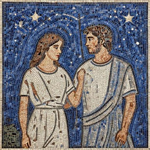 Lovers Under a Starry Sky - Opus Tessellatum Mosaic Art
