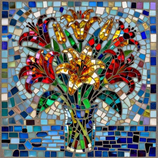 Lily Bouquet Mosaic Art - Opus Incertum Style