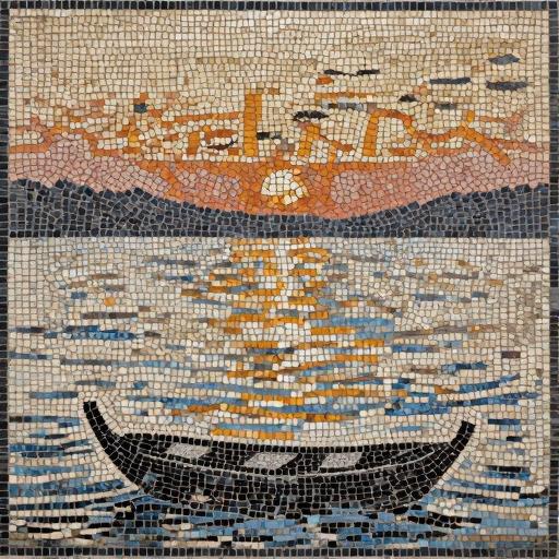Sunset Over the Lake Mosaic Art - Opus Tessellatum