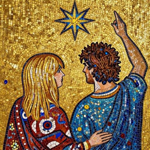 Romantic Couple Under Starry Sky Byzantine Mosaic