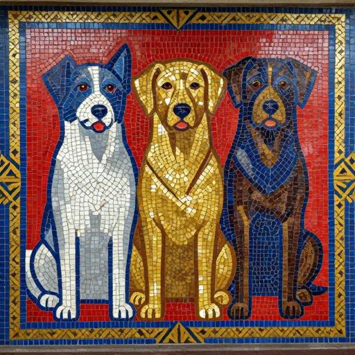 Soviet Style Mosaic Portrait of Three Dogs