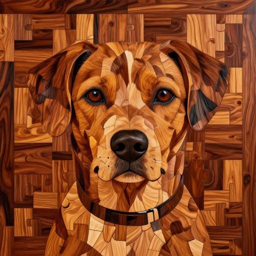 Marquetry Wood Art Dog Portrait