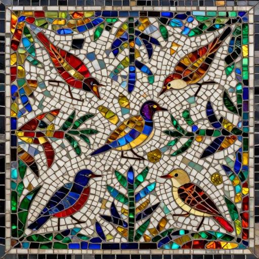 Colorful Birds Mosaic Art - Opus Incertum Style