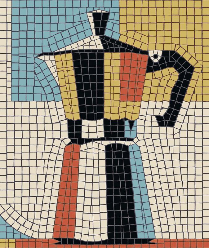 Moka Pot Mosaic Art - Modern Geometric Coffee Decor
