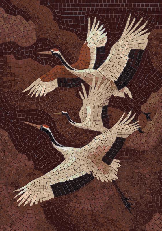 Elegant Flying Cranes Mosaic Art