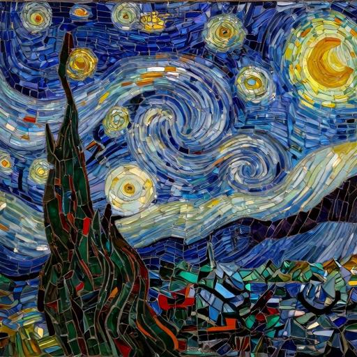 Starry Night Van Gogh Mosaic Art - Custom Opus Incertum