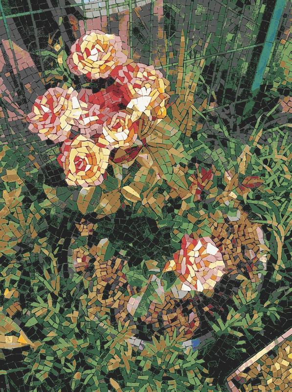 Vibrant Rose Garden Mosaic Art - 60x80 cm