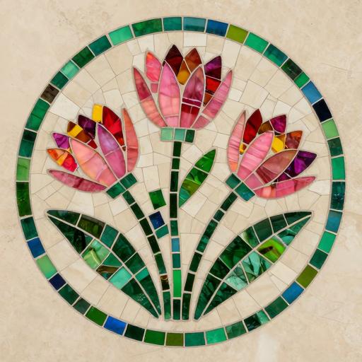 Floral Circle Mosaic Art - Minimalist Botanical Design
