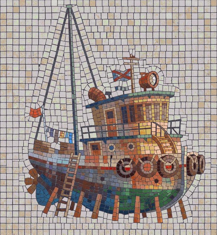 Colorful Mosaic Fishing Boat Art - 23x25 cm
