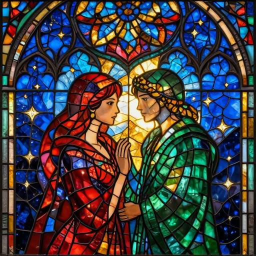 Stained Glass Mosaic "Couple Under the Starry Sky"