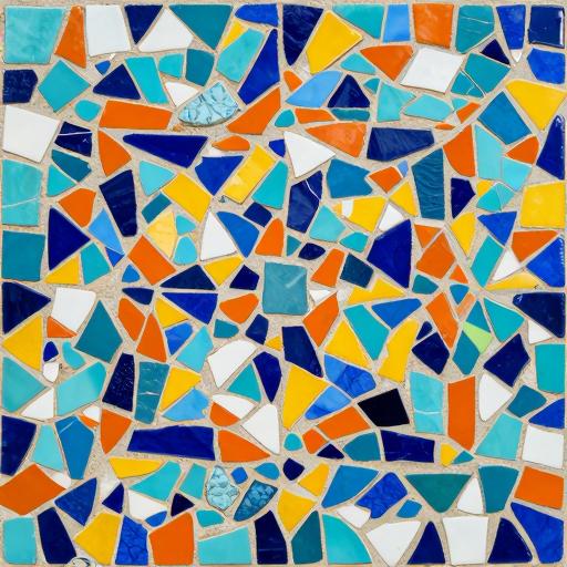 Abstract Trencadís Mosaic Art - Blue and Orange Palette